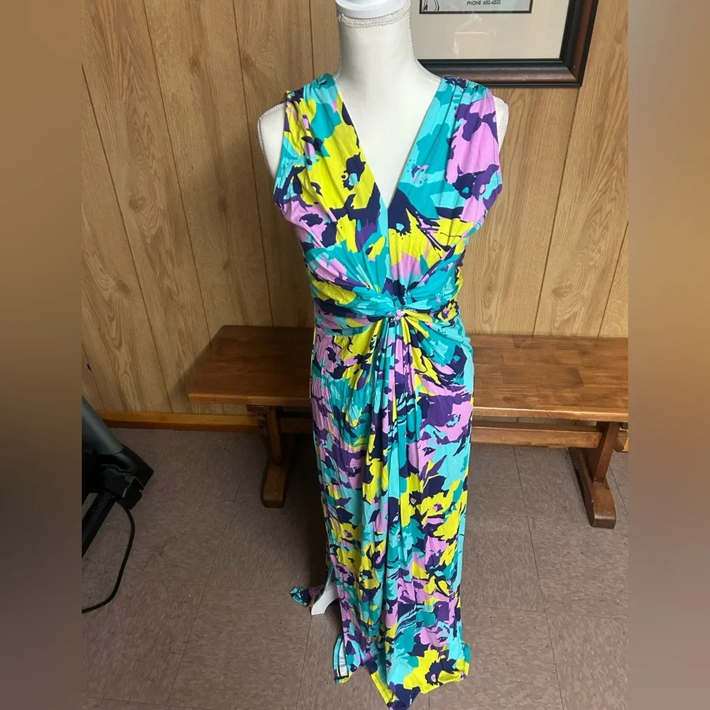 IMAN Blue Global Chic Floral Twist Front Maxi Dress Size M - Picture 7 of 11